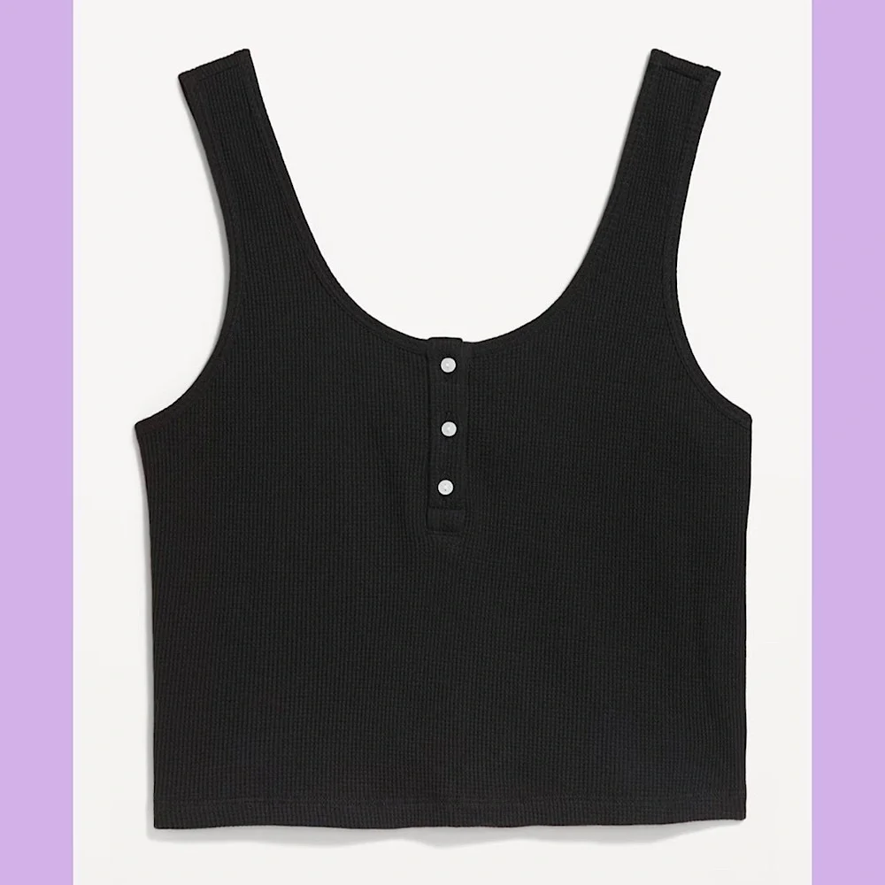NWT Black Old Navy Waffle Knit Crop Top - Picture 4 of 10